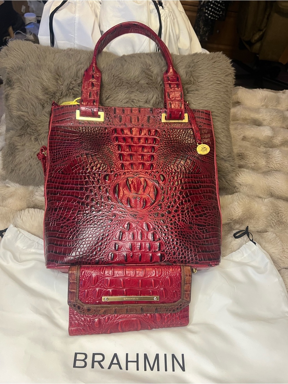 Brahmin Medium Asher in Melbourne Red Ombre w/ Wallet Set (MSRP $470)